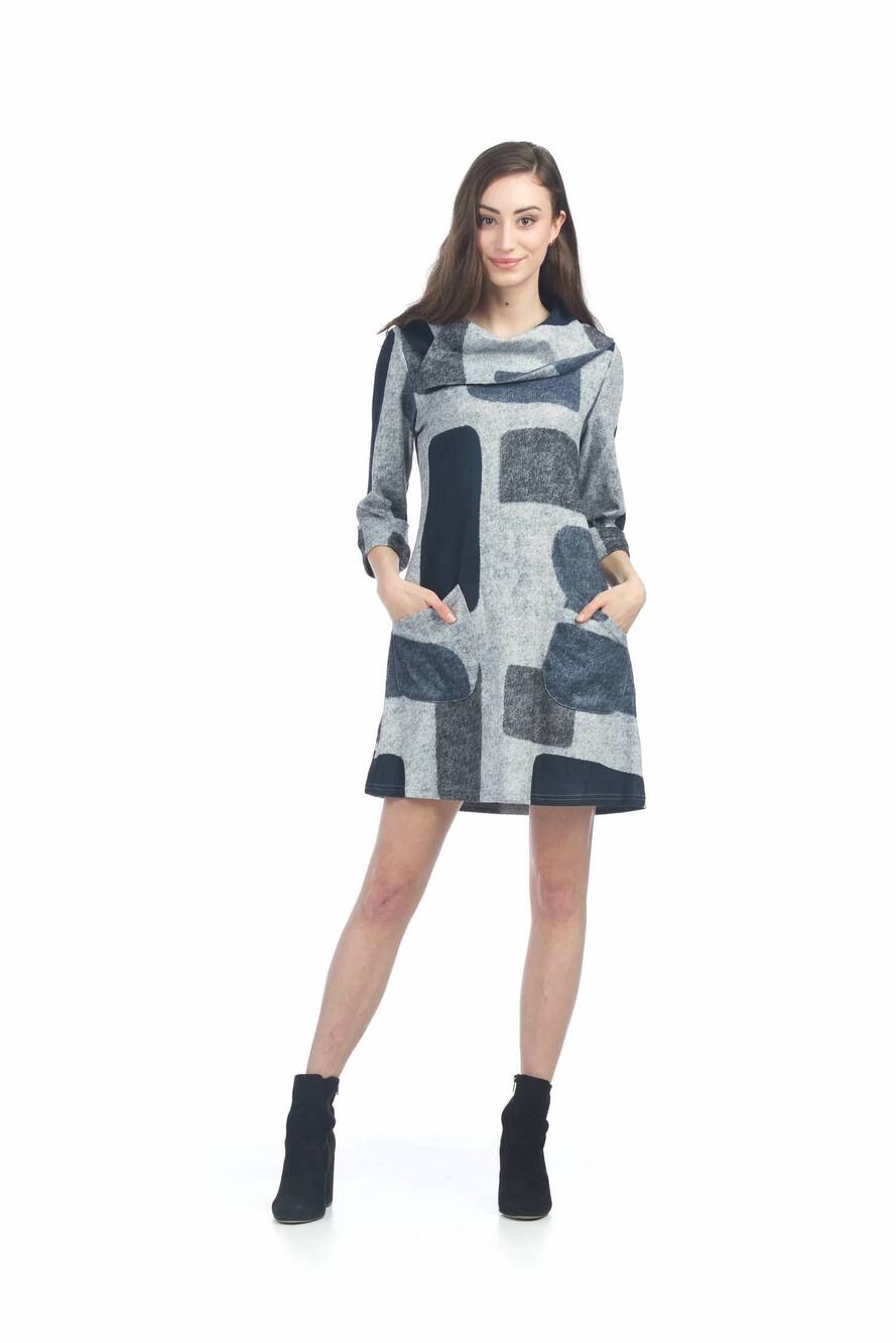 NEW PAPILLON color blocked dress with fold over collar in grey